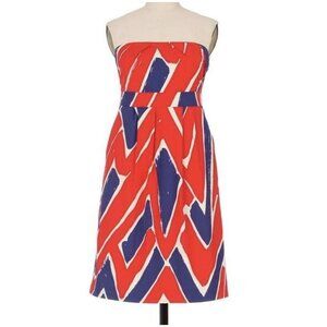 NWT WE LOVE VERA  Size 0 Anthropologie Dauntless Strapless Dress Red Blue Print